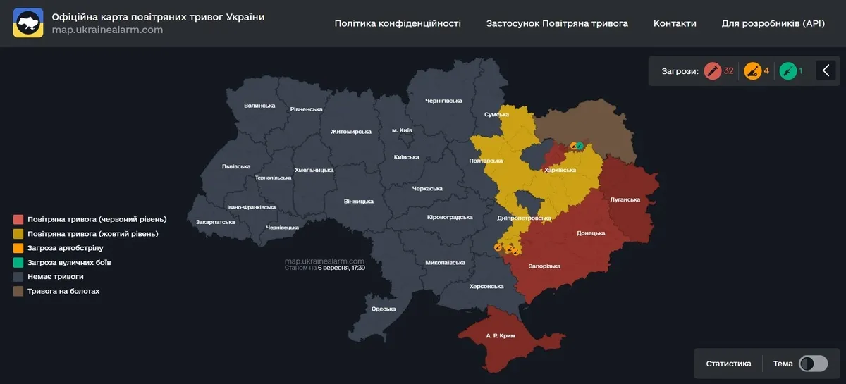 На Полтавщині запрацювали жовтий і червоний рівні тривоги